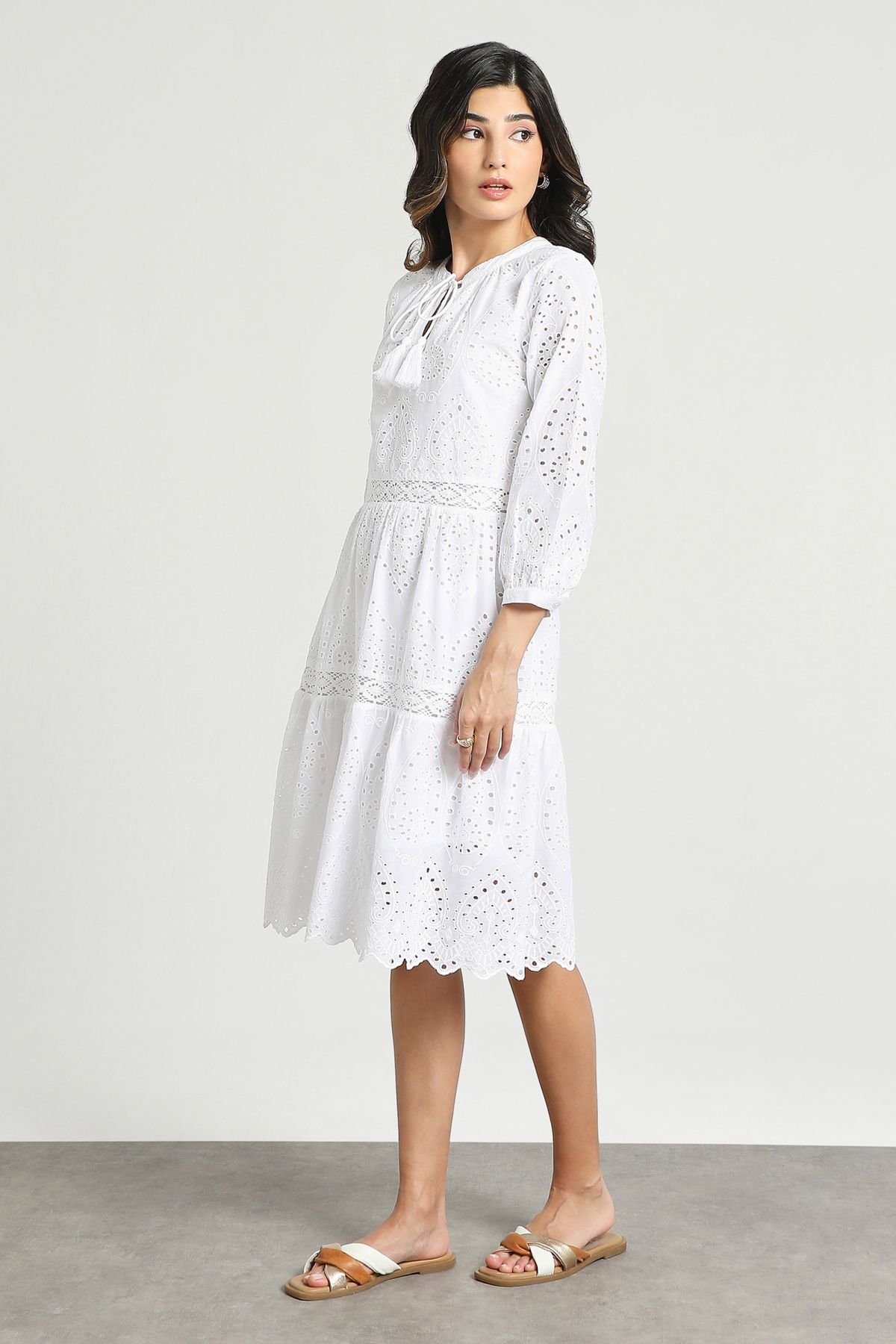 Buy Celeste Chiffoli Fabric White Dress | Couturelabs UAE